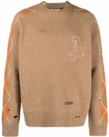 PALM ANGELS FW22 Distressed Argyle Knit Pullover Sweater Beige . PMHE042F22KNI0016103 PALM ANGELS FW22 Distressed Argyle Knit Pullover Sweater Beige . PMHE042F22KNI0016103