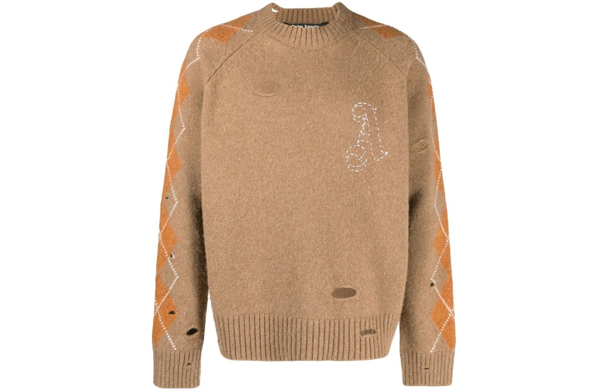 Order 팜엔젤스 FW22 디스트레스 아가일 니트 풀오버 스웨터 베이지. PMHE042F22KNI0016103