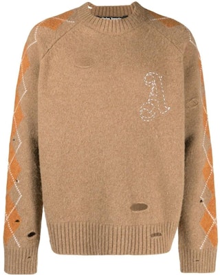 팜엔젤스 FW22 디스트레스 아가일 니트 풀오버 스웨터 베이지. PMHE042F22KNI0016103 Order 팜엔젤스 FW22 디스트레스 아가일 니트 풀오버 스웨터 베이지. PMHE042F22KNI0016103