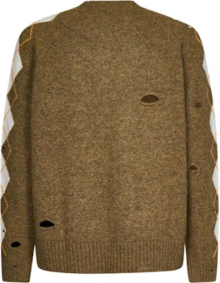 Palm Angels FW22 Distressed Argyle Knit Pullover Sweater Brown . PMHE042F22KNI0015603 Lookbook Palm Angels FW22 Distressed Argyle Knit Pullover Sweater Brown . PMHE042F22KNI0015603