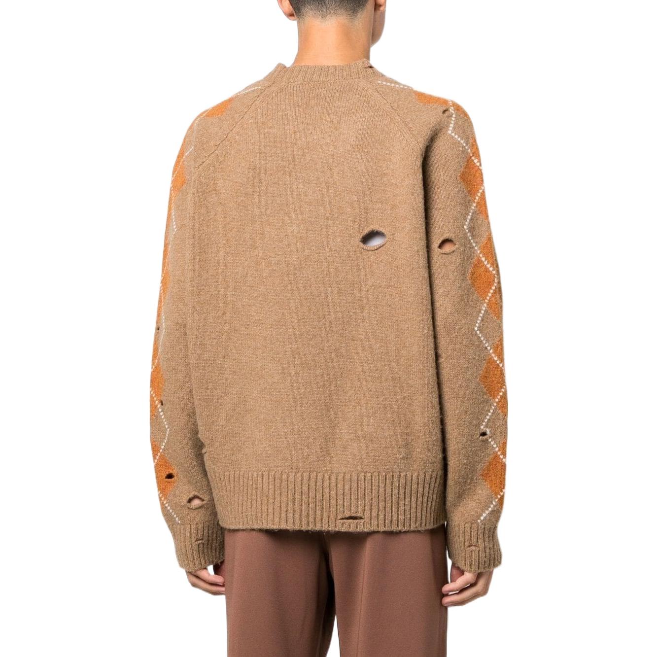 Shop 팜엔젤스 FW22 디스트레스 아가일 니트 풀오버 스웨터 베이지. PMHE042F22KNI0016103