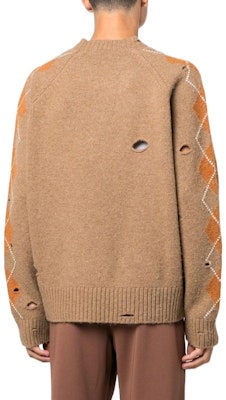 팜엔젤스 FW22 디스트레스 아가일 니트 풀오버 스웨터 베이지. PMHE042F22KNI0016103 Shop 팜엔젤스 FW22 디스트레스 아가일 니트 풀오버 스웨터 베이지. PMHE042F22KNI0016103