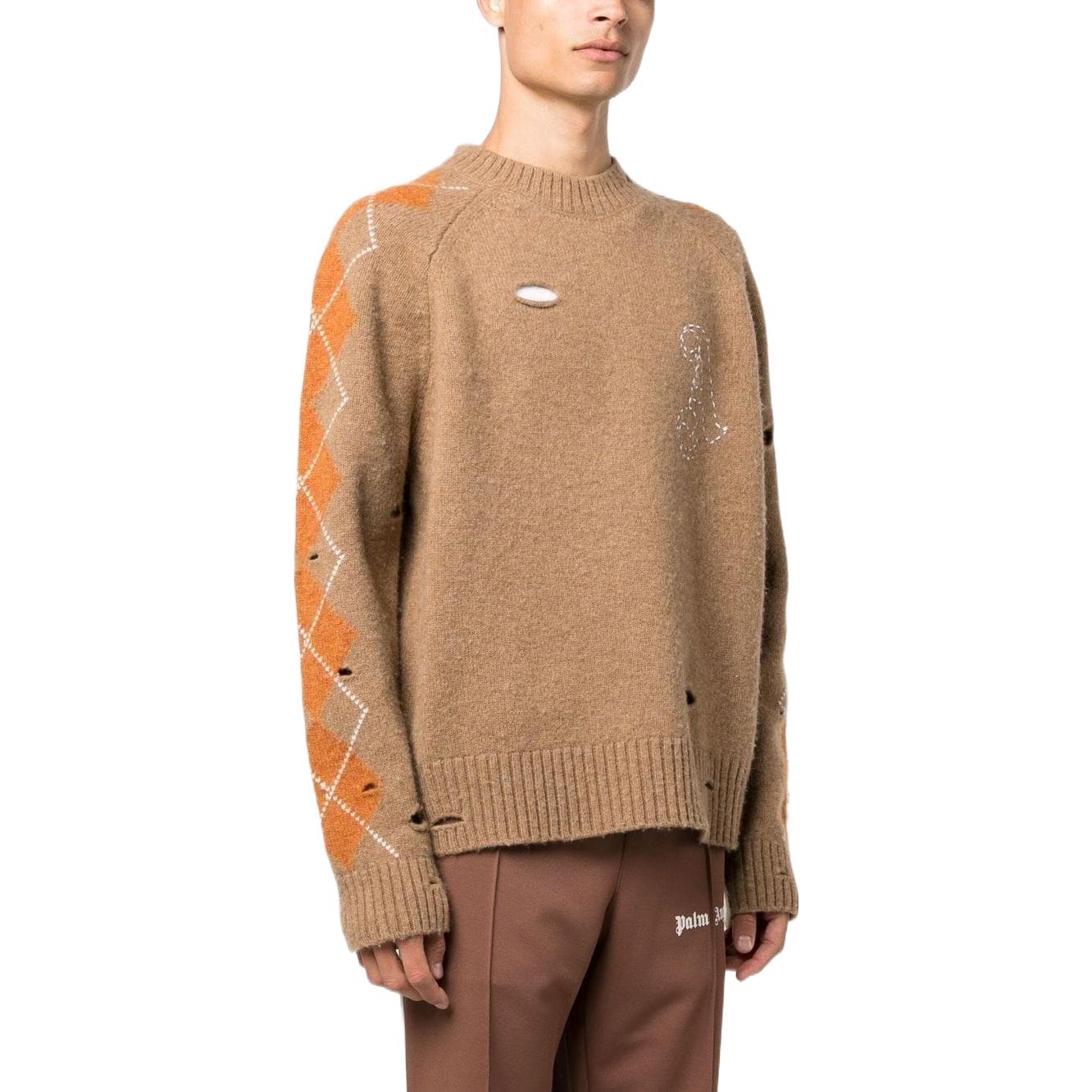 Purchase 팜엔젤스 FW22 디스트레스 아가일 니트 풀오버 스웨터 베이지. PMHE042F22KNI0016103