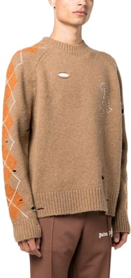 팜엔젤스 FW22 디스트레스 아가일 니트 풀오버 스웨터 베이지. PMHE042F22KNI0016103 Purchase 팜엔젤스 FW22 디스트레스 아가일 니트 풀오버 스웨터 베이지. PMHE042F22KNI0016103