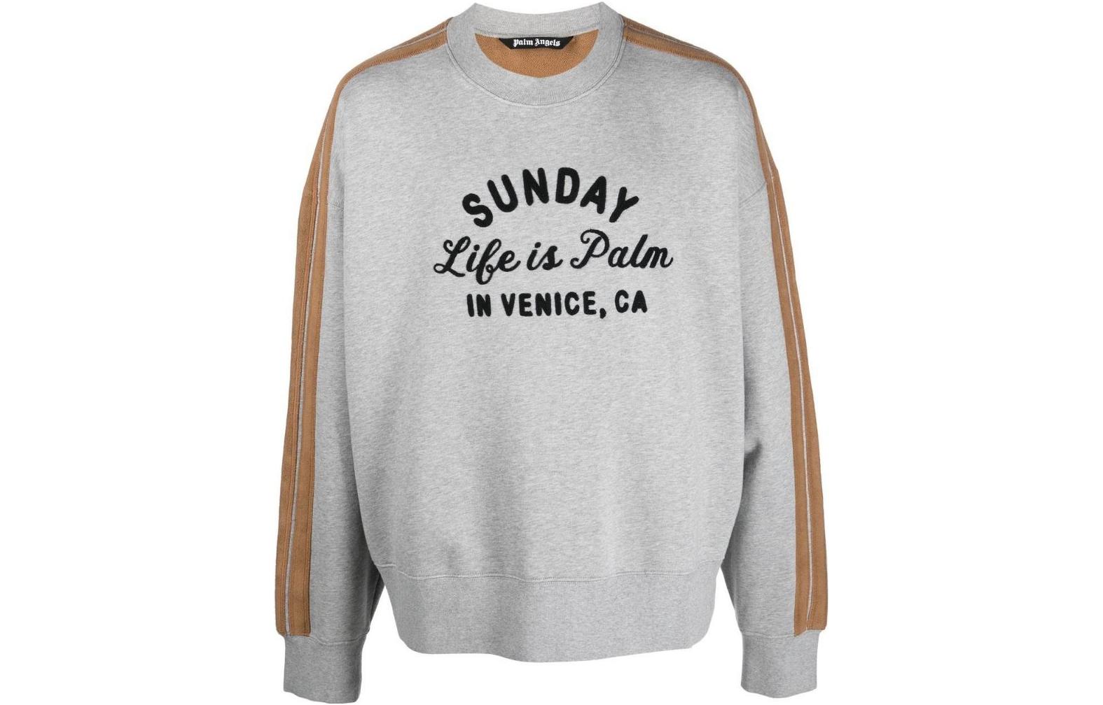 Palm Angels FW22 Embroidered Stripe Crewneck Pullover Sweatshirt Grey Men. PMBA067F22FLE00108100810