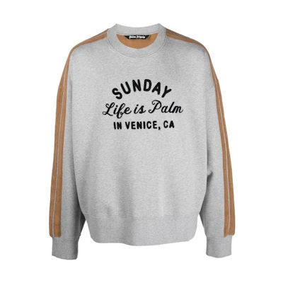 Palm Angels FW22 Embroidered Stripe Crewneck Pullover Sweatshirt Grey Men. PMBA067F22FLE00108100810