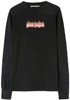 PALM ANGELS FW22 Flame Logo Black Long Sleeve Crewneck Tee Men. PMAB002F22JER0021001 PALM ANGELS FW22 Flame Logo Black Long Sleeve Crewneck Tee Men. PMAB002F22JER0021001