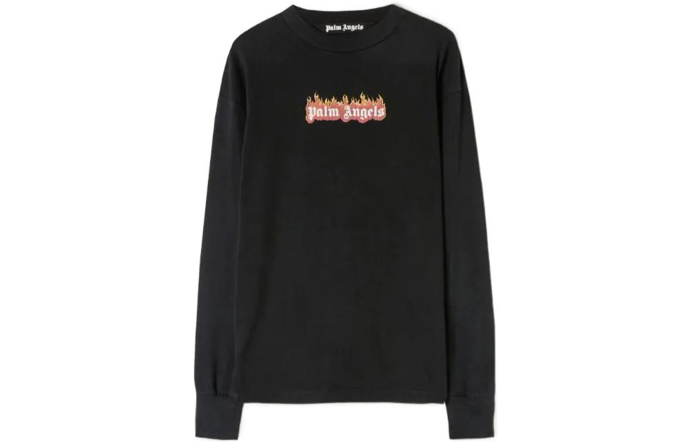 Order PALM ANGELS FW22 Flame Logo Hitam Lengan Panjang Crewneck Tee Pria. PMAB002F22JER0021001