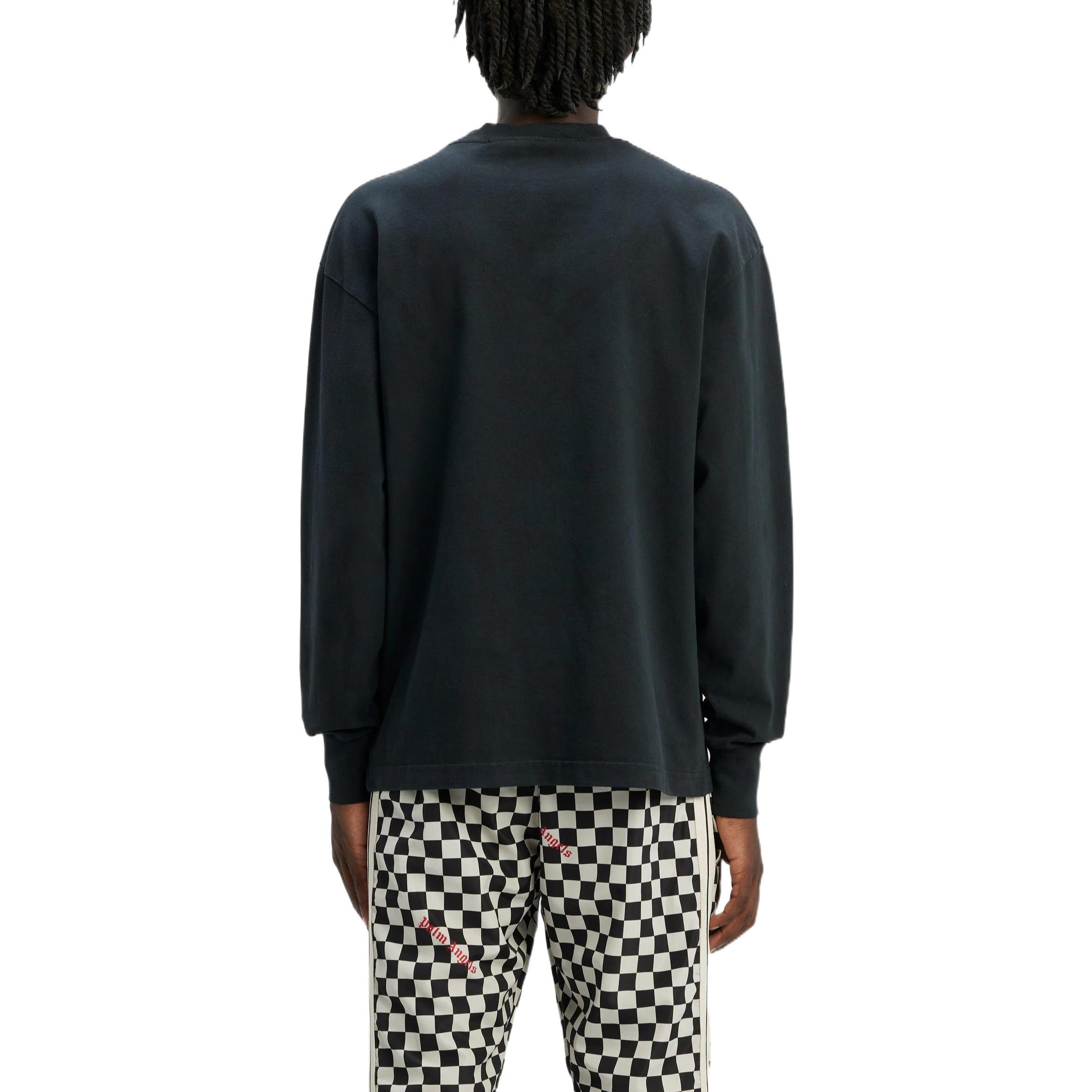 Purchase PALM ANGELS FW22 Flame Logo Hitam Lengan Panjang Crewneck Tee Pria. PMAB002F22JER0021001