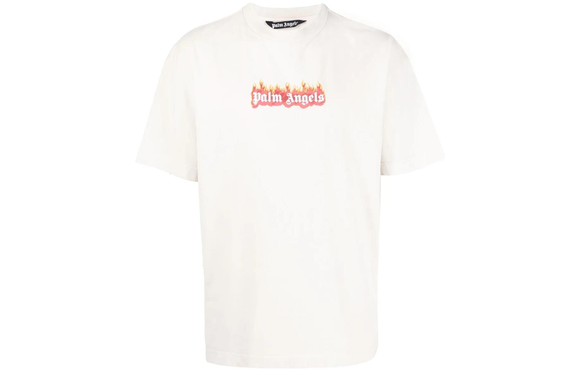 PALM ANGELS FW22 Flame Logo Graphic Crewneck T-Shirt Men’s Off-White. PMAA072F22JER0040310