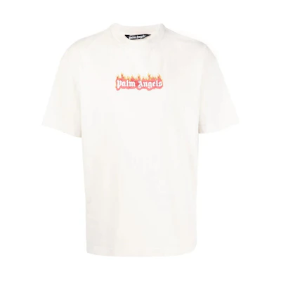 PALM ANGELS FW22 Flame Logo Graphic Crewneck T-Shirt Men’s Off-White. PMAA072F22JER0040310