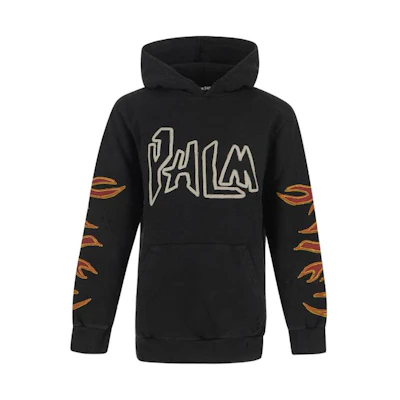 PALM ANGELS FW22 Flame Logo Print Black Hoodie Men’s Long Sleeve. PMBB117F22FLE0021001
