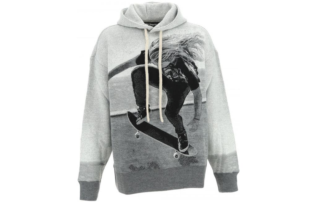 Palm Angels FW22 Graphic Skate Print Pullover Hoodie Grey PMHA055KNI0010810