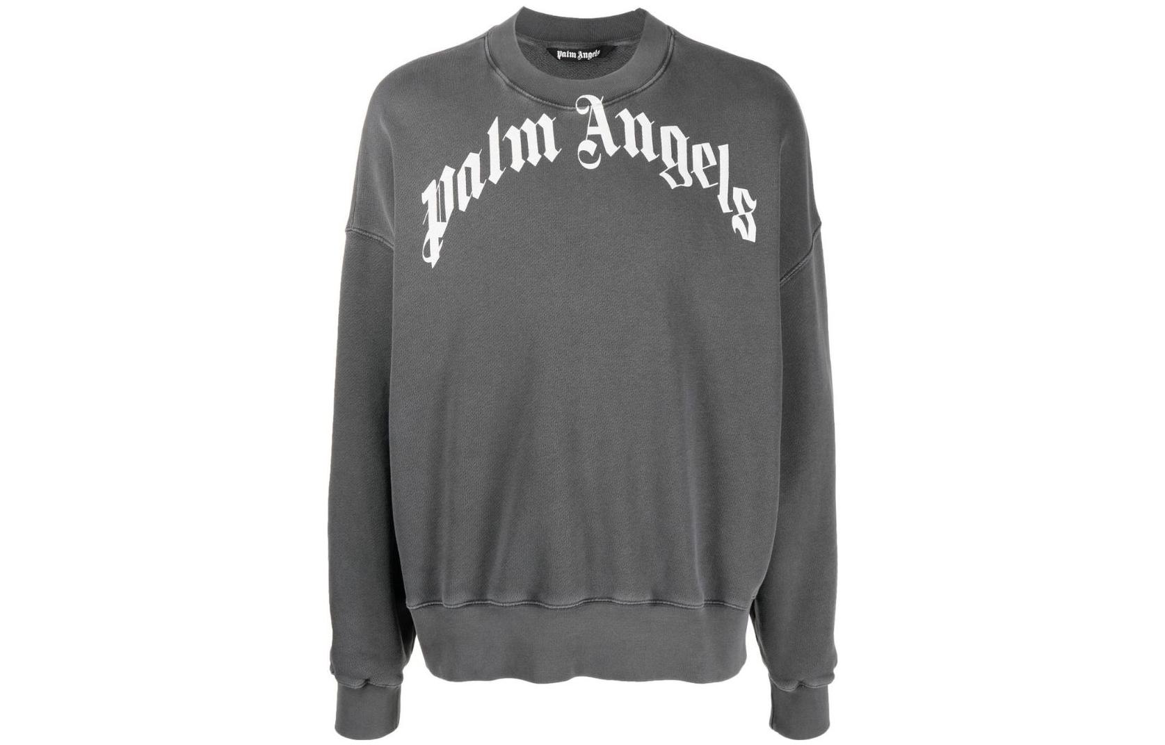 Palm Angels FW22 Grey Crewneck Sweatshirt with Logo Print for Men PMBA026C99FLE0061001