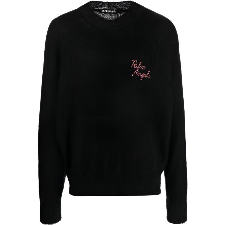 PALM ANGELS FW22 Logo Embroidered Crewneck Sweater Black PMHE007F22KNI0021032