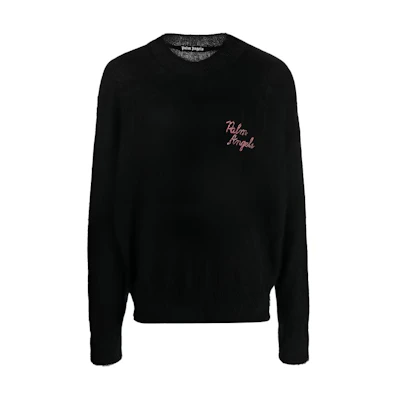 PALM ANGELS FW22 Logo Embroidered Crewneck Sweater Black PMHE007F22KNI0021032