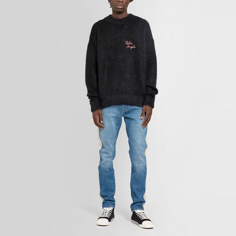 Lookbook パームエンジェルス FW22 ロゴ刺繍 クルーネック セーター ブラック PMHE007F22KNI0021032