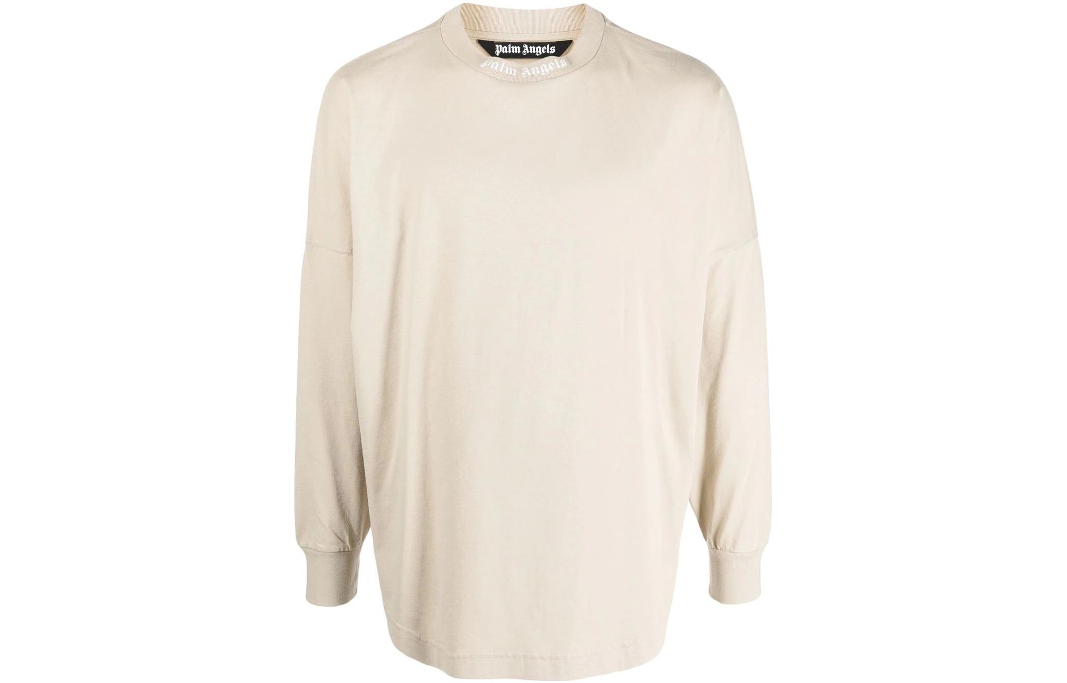 Palm Angels FW22 Logo Print Long Sleeve Sweatshirt Men’s Beige PMAB001C99JER0046101