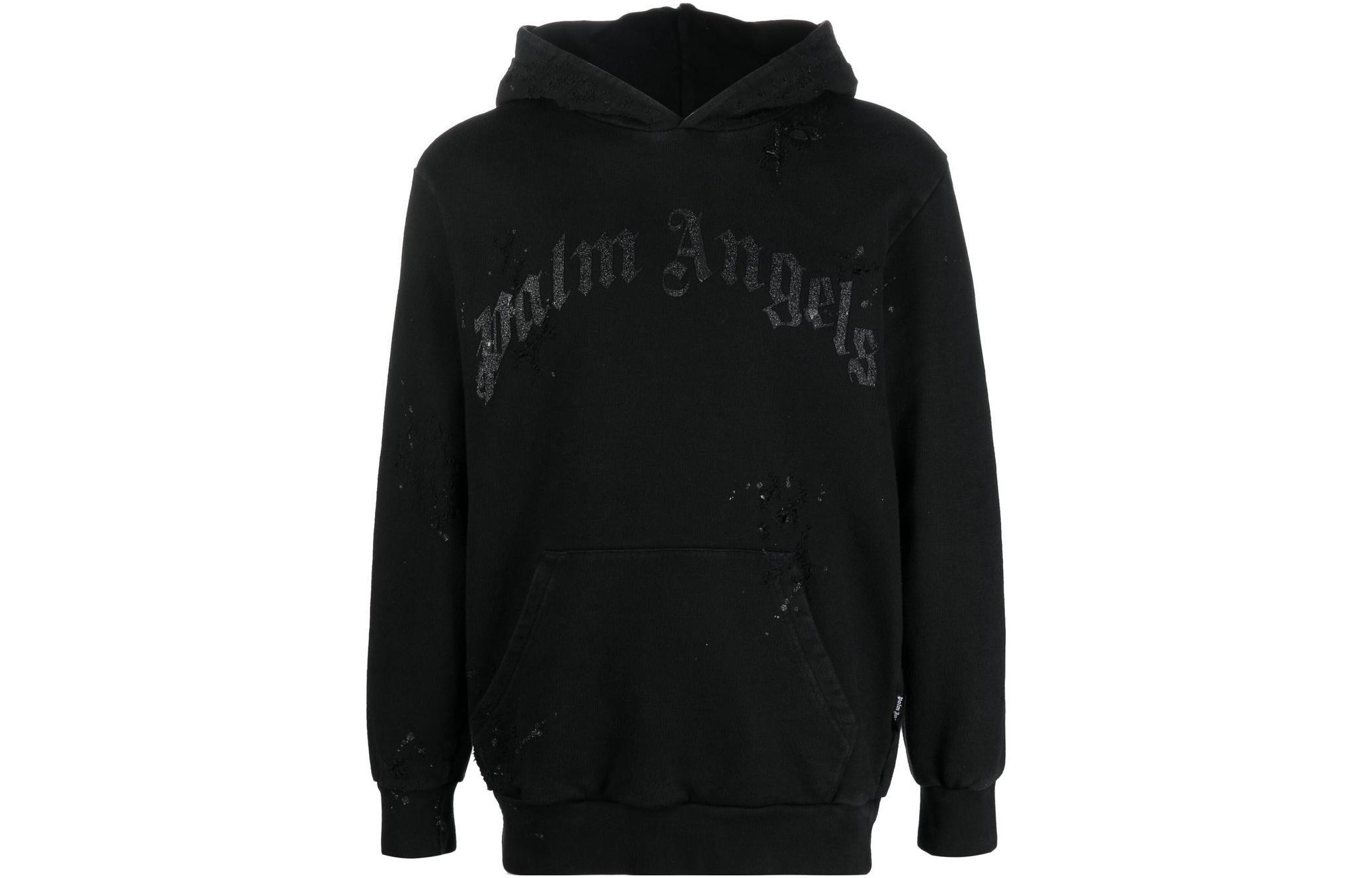 Palm Angels FW22 Logo Print Pullover Hoodie Black Menswear PMBB117F22FLE0041010