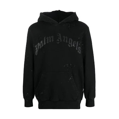 Palm Angels FW22 Logo Print Pullover Hoodie Black Menswear PMBB117F22FLE0041010