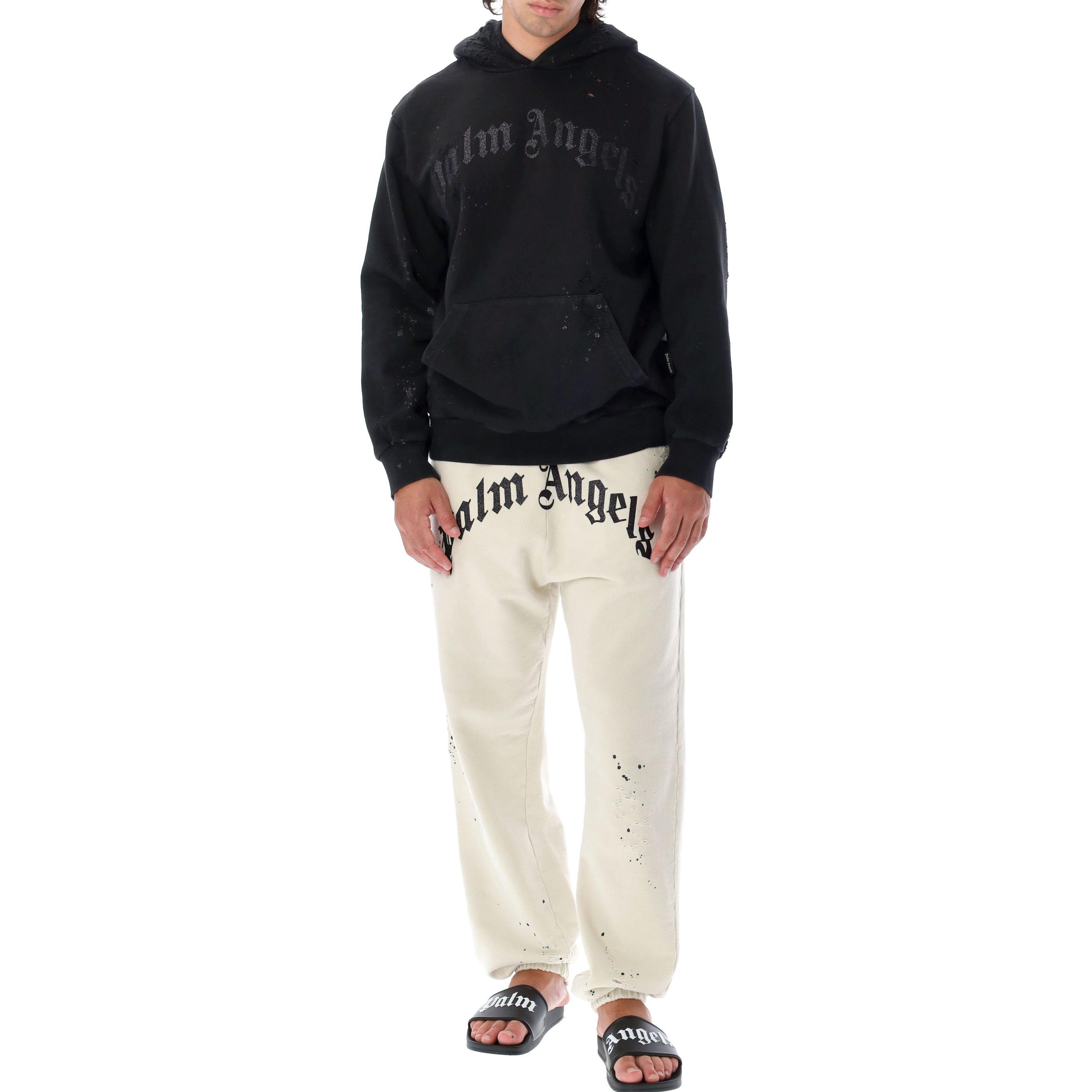 Lookbook Palm Angels FW22 Logo Print Pullover Hoodie Black Menswear PMBB117F22FLE0041010