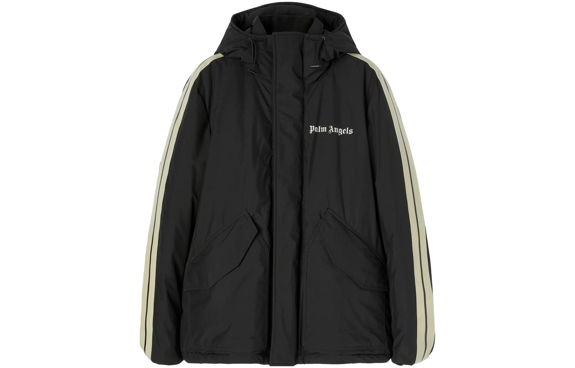 Palm Angels FW22 Logo Print Stripe Hoodie Jacket Black PMKP001S23FAB0011001
