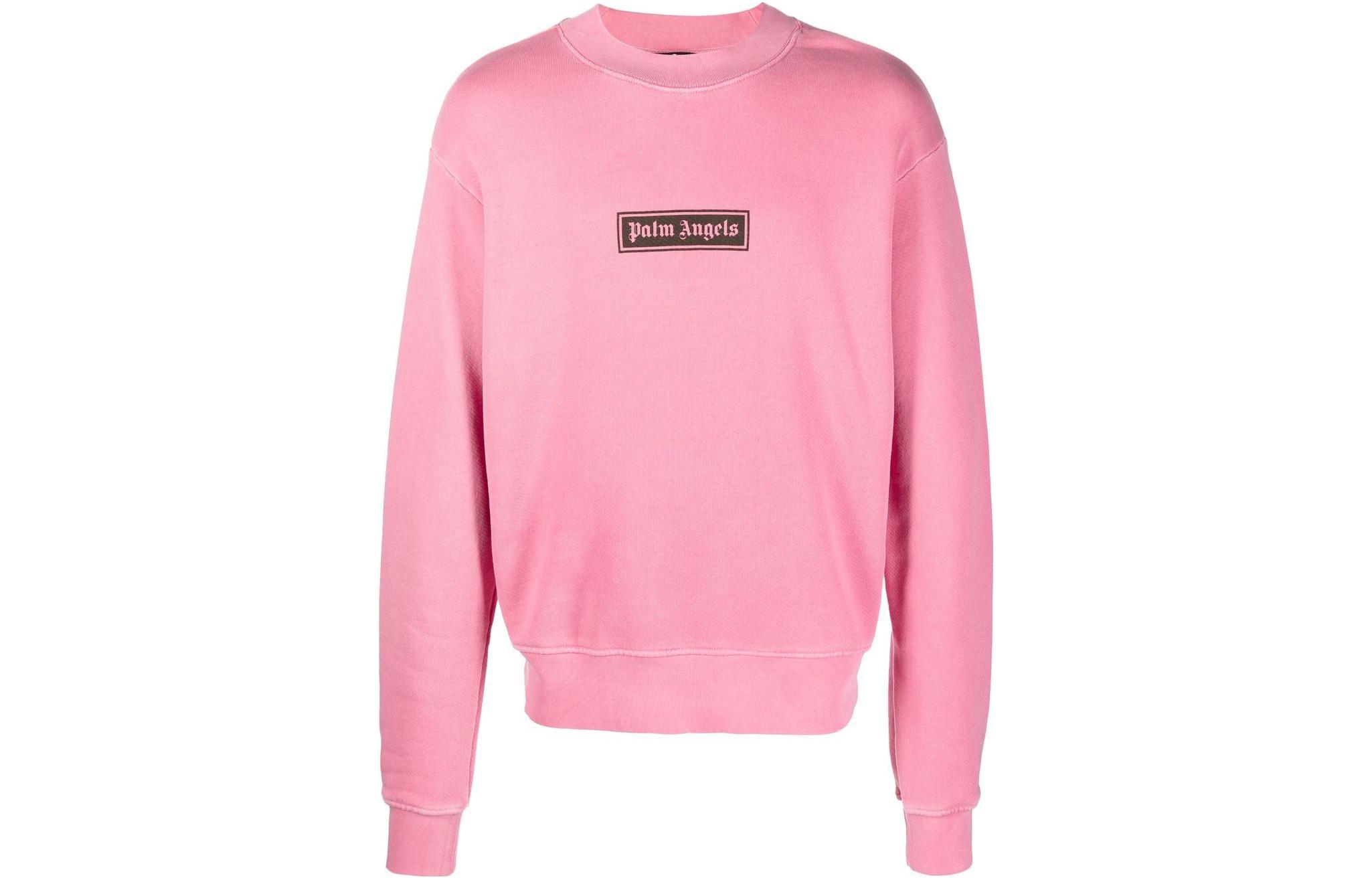 PALM ANGELS FW22 Pink Logo Print Pullover Long Sleeve Sweatshirt for Men. PMBA062F22FLE0013210