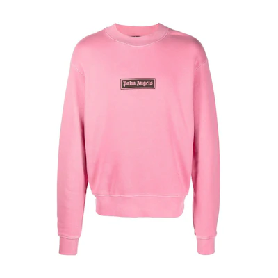 PALM ANGELS FW22 Pink Logo Print Pullover Long Sleeve Sweatshirt for Men. PMBA062F22FLE0013210