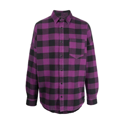 Palm Angels FW22 Purple Checkered Logo Print Button-Up Shirt for Men. PMGA024F22FAB0013701