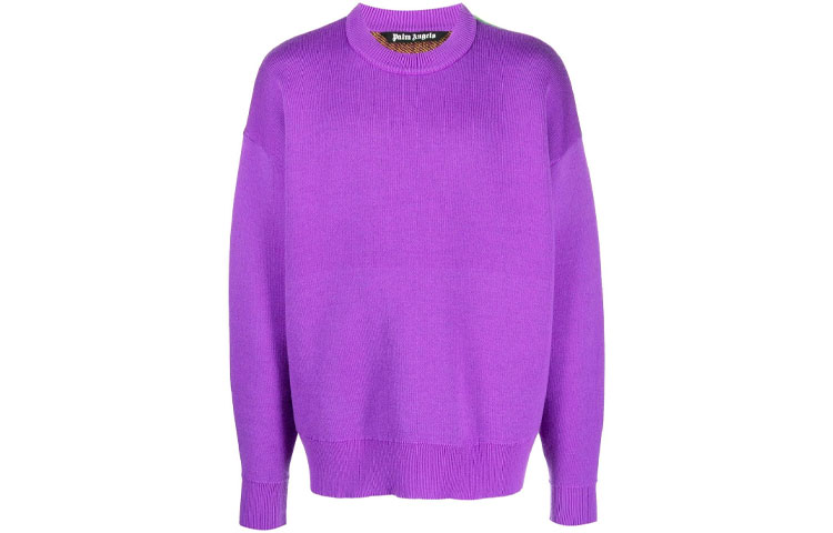 PALM ANGELS FW22 Purple Jacquard Graphic Wool Pullover Sweater . PMHE007F22KNI0013710