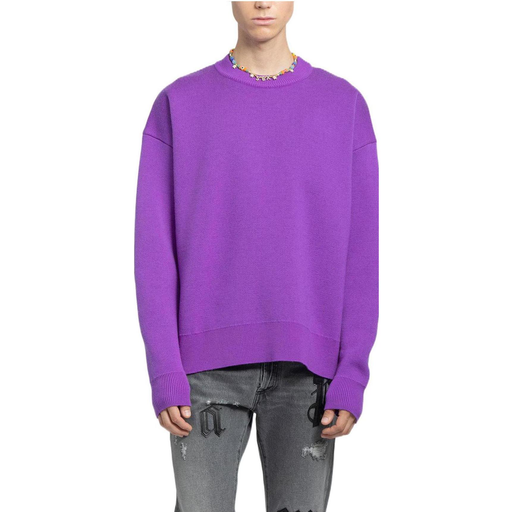 Shop PALM ANGELS 22秋冬 紫色提花圖案羊毛套頭毛衣 PMHE007F22KNI0013710