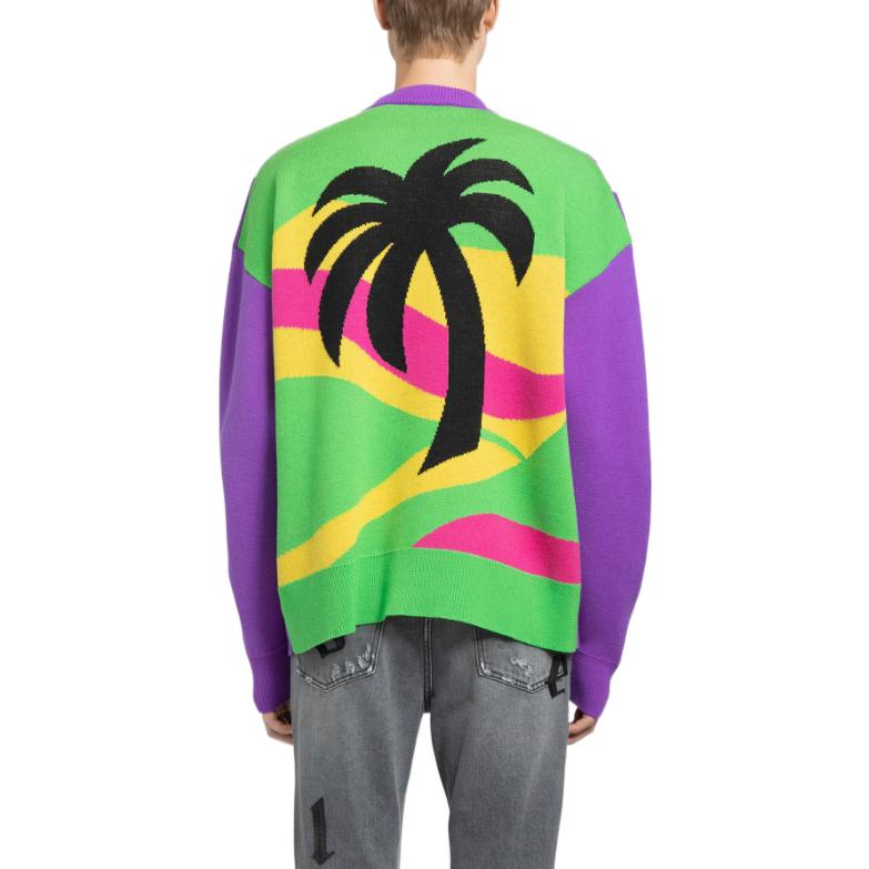 Purchase PALM ANGELS 22秋冬 紫色提花圖案羊毛套頭毛衣 PMHE007F22KNI0013710