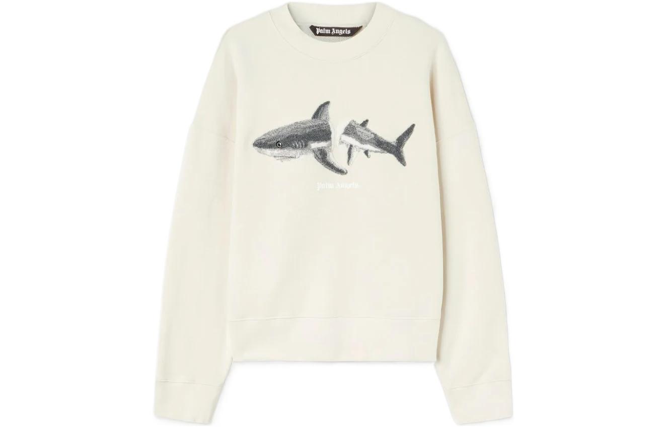 Palm Angels FW22 Shark Print Crewneck Sweatshirt Unisex White PMBA026C99FLE0040409