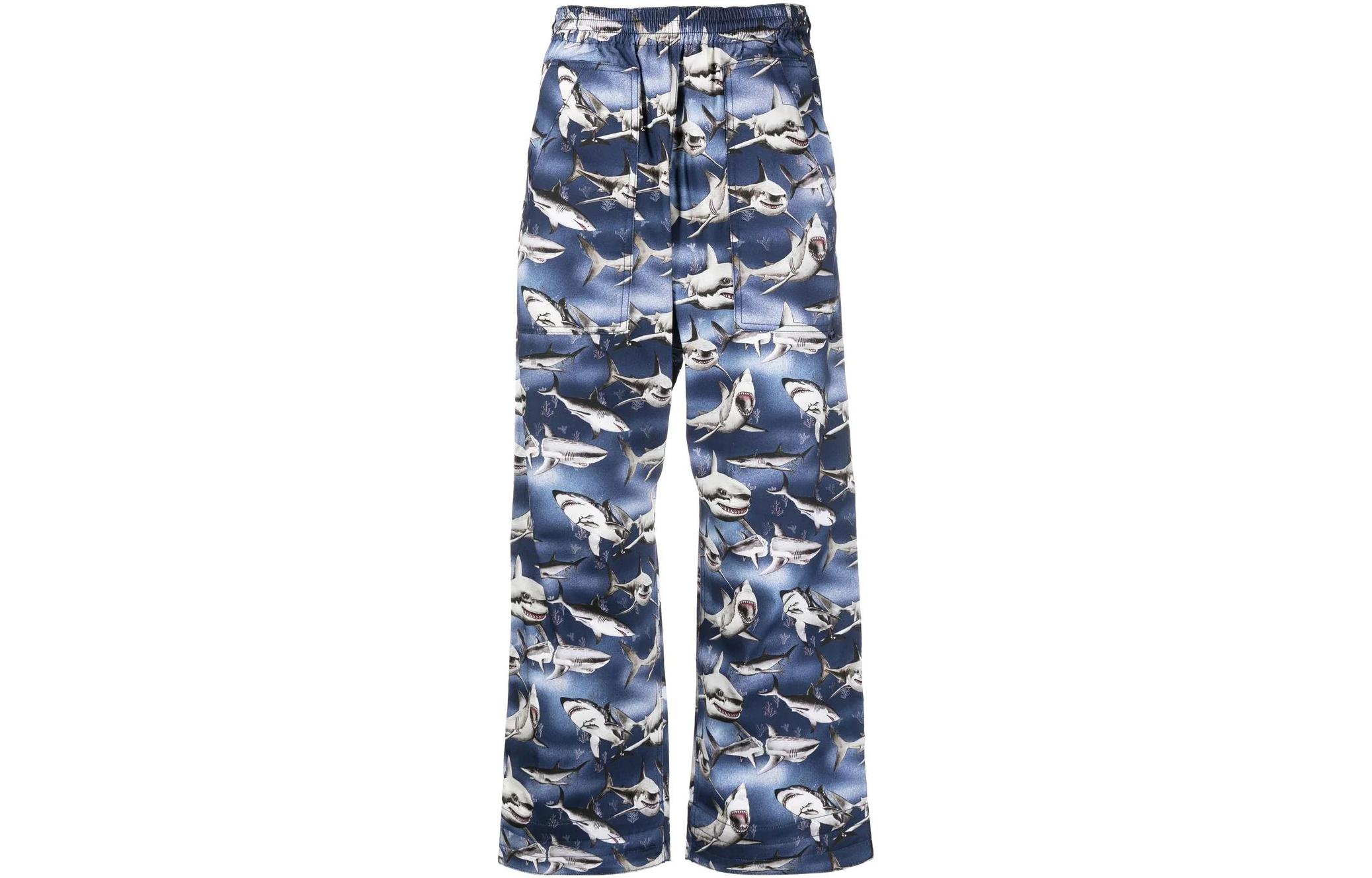 PALM ANGELS FW22 Shark Print Wide-Leg Pants Blue Black  Casual Wear. PMCA129S23FAB0024510