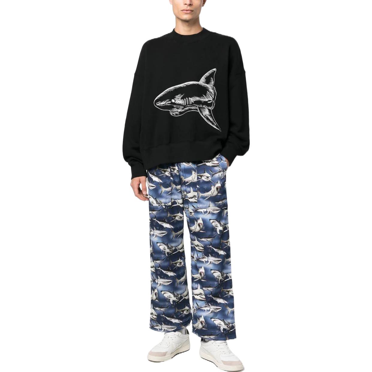 Lookbook 팜 엔젤스 FW22 상어 프린트 와이드 팬츠 블루 블랙 캐주얼웨어. PMCA129S23FAB0024510