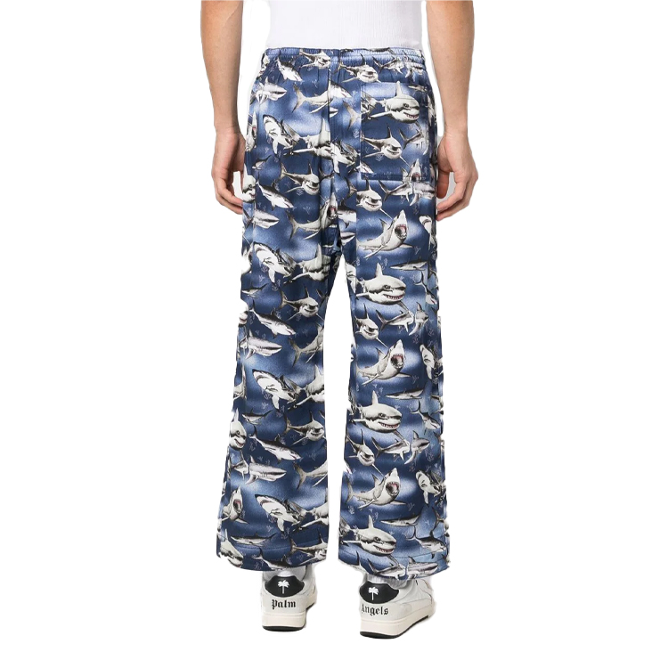 Shop 팜 엔젤스 FW22 상어 프린트 와이드 팬츠 블루 블랙 캐주얼웨어. PMCA129S23FAB0024510