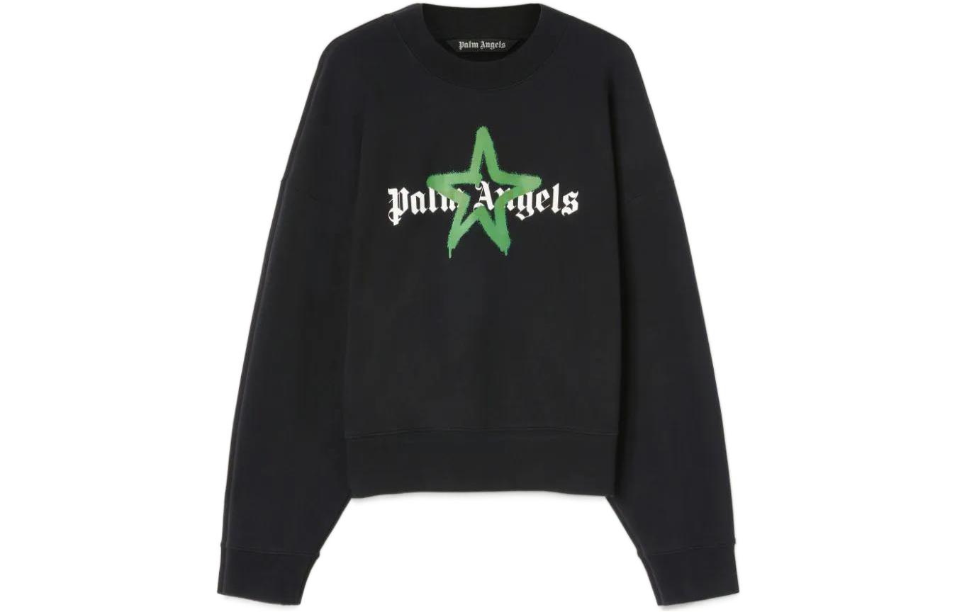 Palm Angels FW22 Star Spray Paint Print Crewneck Sweatshirt Black Green Men PMBA026C99FLE0081055