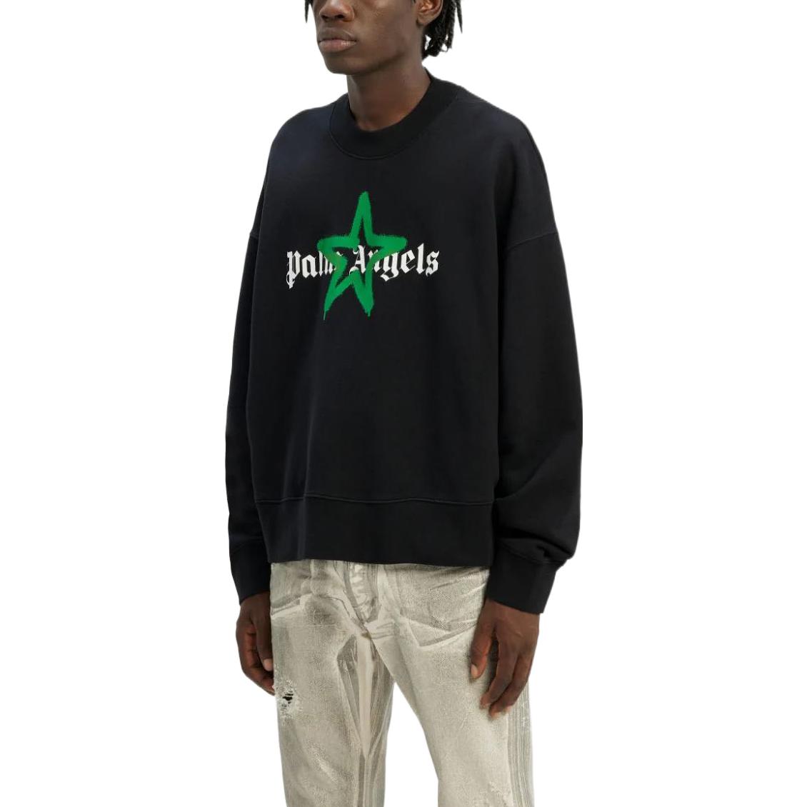 Purchase Palm Angels FW22 星星噴漆印花黑綠圓領衫 男款衛衣 PMBA026C99FLE0081055