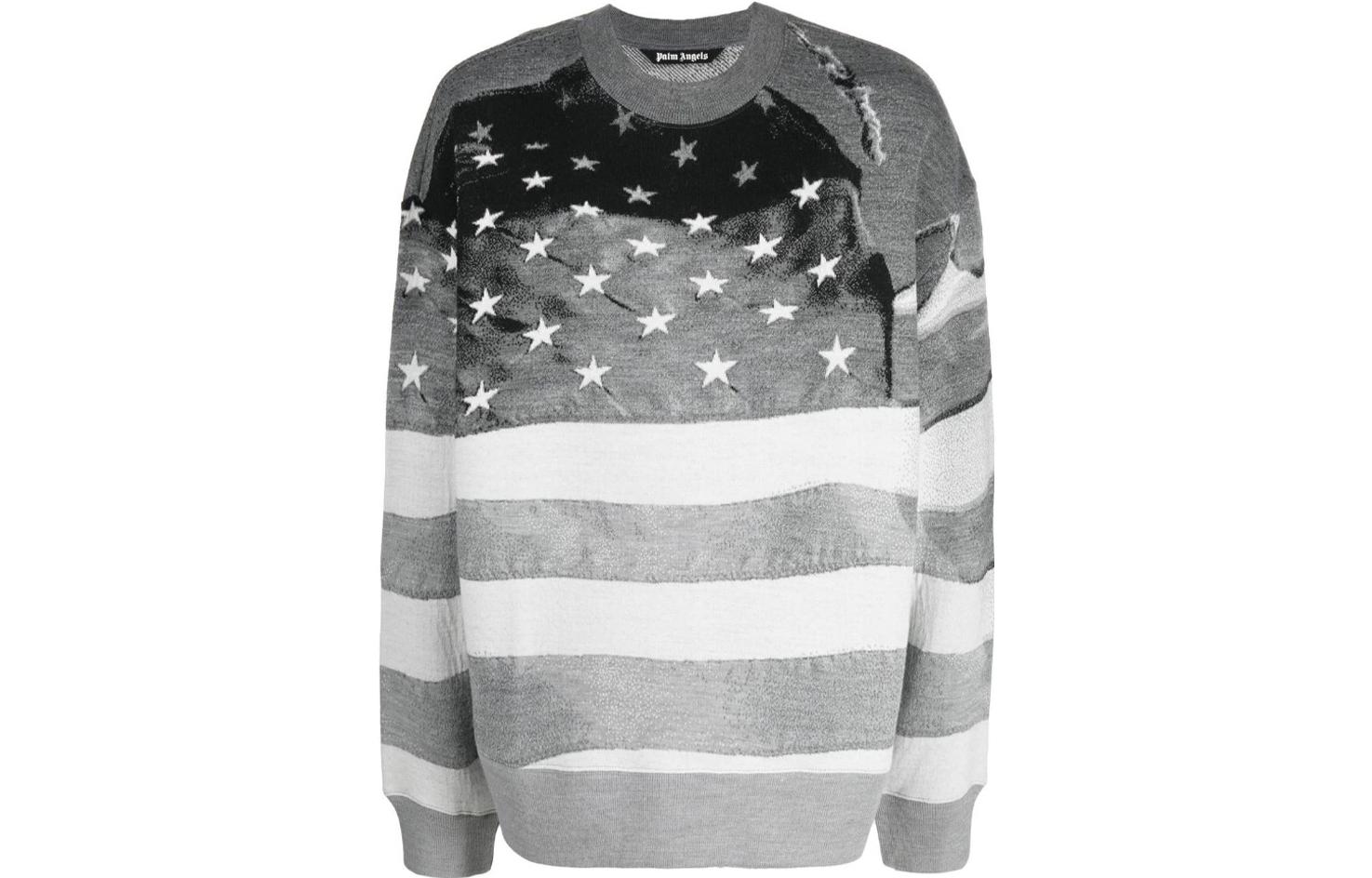 Palm Angels FW22 Star Stripe Print Crewneck Sweatshirt Grey PMHE041F22KNI0010810