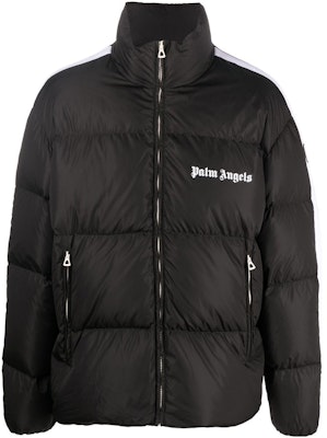 Palm Angels FW22 Striped Letter Print Long-Sleeve Puffer Jacket Black Mens. PMED019F22FAB0011001 Order Palm Angels FW22 Striped Letter Print Long-Sleeve Puffer Jacket Black Mens. PMED019F22FAB0011001