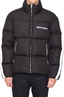 Palm Angels FW22 Striped Letter Print Long-Sleeve Puffer Jacket Black Mens. PMED019F22FAB0011001 Lookbook Palm Angels FW22 Striped Letter Print Long-Sleeve Puffer Jacket Black Mens. PMED019F22FAB0011001