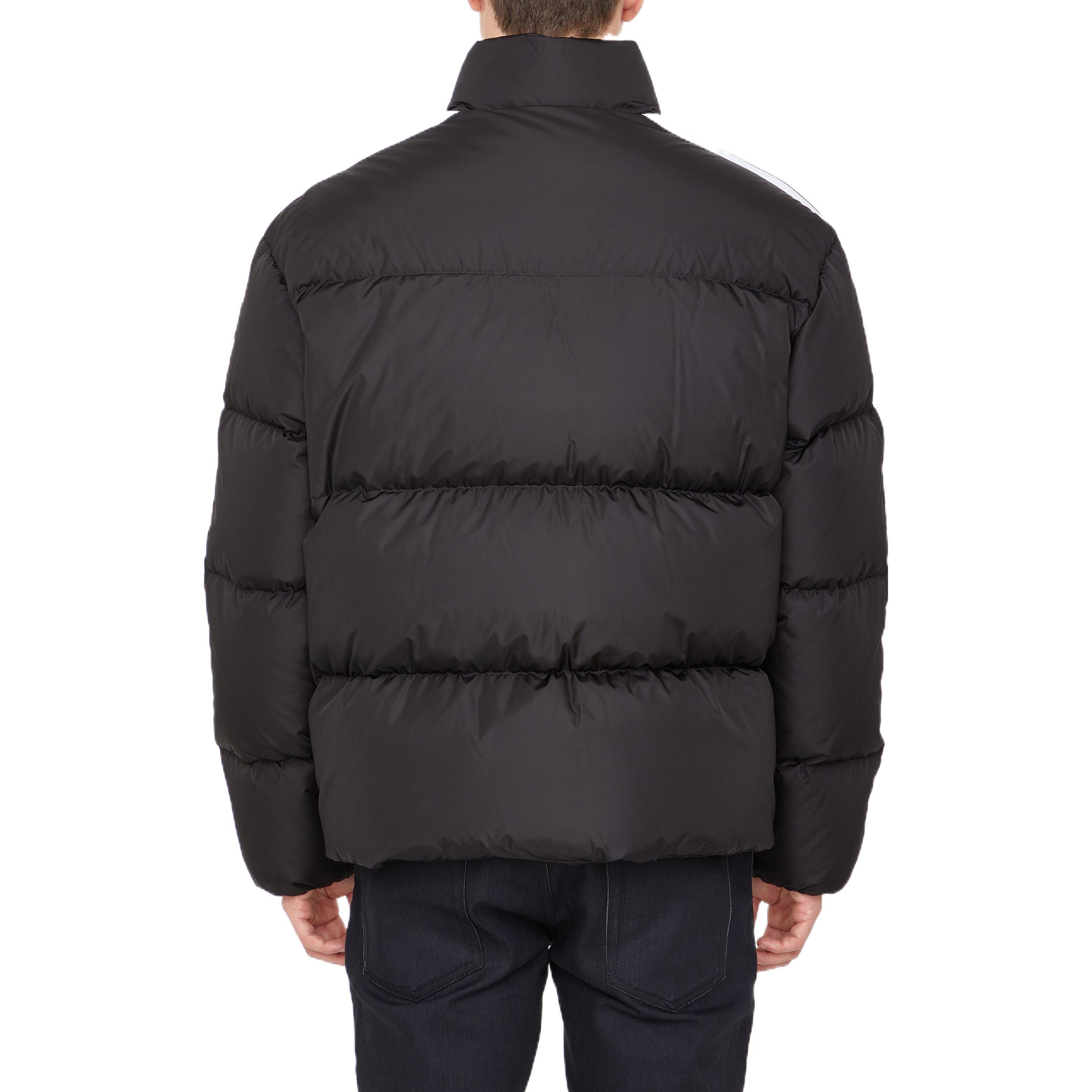 Shop Palm Angels FW22 Striped Letter Print Long-Sleeve Puffer Jacket Black Mens. PMED019F22FAB0011001