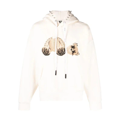 PALM ANGELS FW22 Studded Drawstring Hoodie Beige Menswear. PMBB058F22FLE0020460