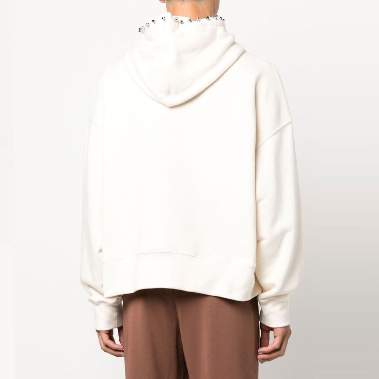 Shop PALM ANGELS FW22 鉚釘抽繩連帽衫 米色 男裝連帽衛衣 PMBB058F22FLE0020460