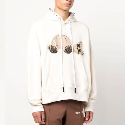 PALM ANGELS FW22 鉚釘抽繩連帽衫 米色 男裝連帽衛衣 PMBB058F22FLE0020460 Purchase PALM ANGELS FW22 鉚釘抽繩連帽衫 米色 男裝連帽衛衣 PMBB058F22FLE0020460