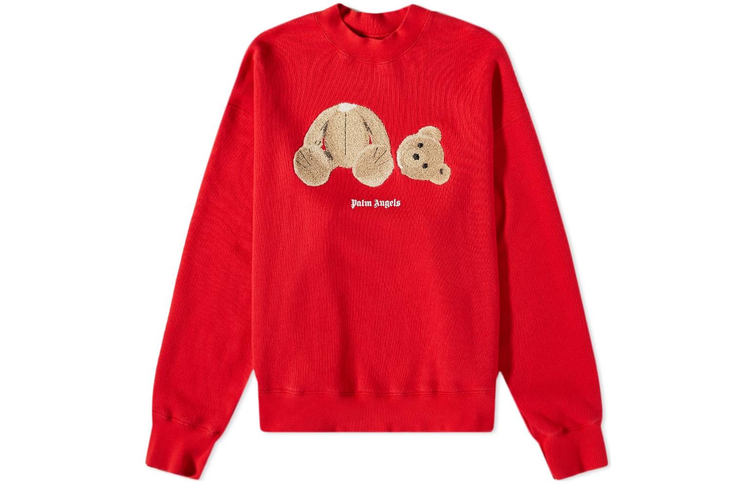 Palm Angels FW22 Teddy Bear Embroidered Pullover Sweatshirt Red PMBA026C99FLE0022560