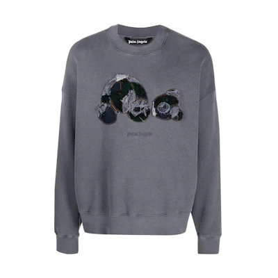 PALM ANGELS FW22 Teddy Bear Logo Embroidered Crewneck Sweatshirt Grey Mens. PMBA026F22FLE00249404940