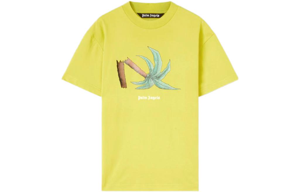 PALM ANGELS FW22 Yellow Broken Palm Tree Graphic T-Shirt  Crewneck. PMAA001C99JER0131855
