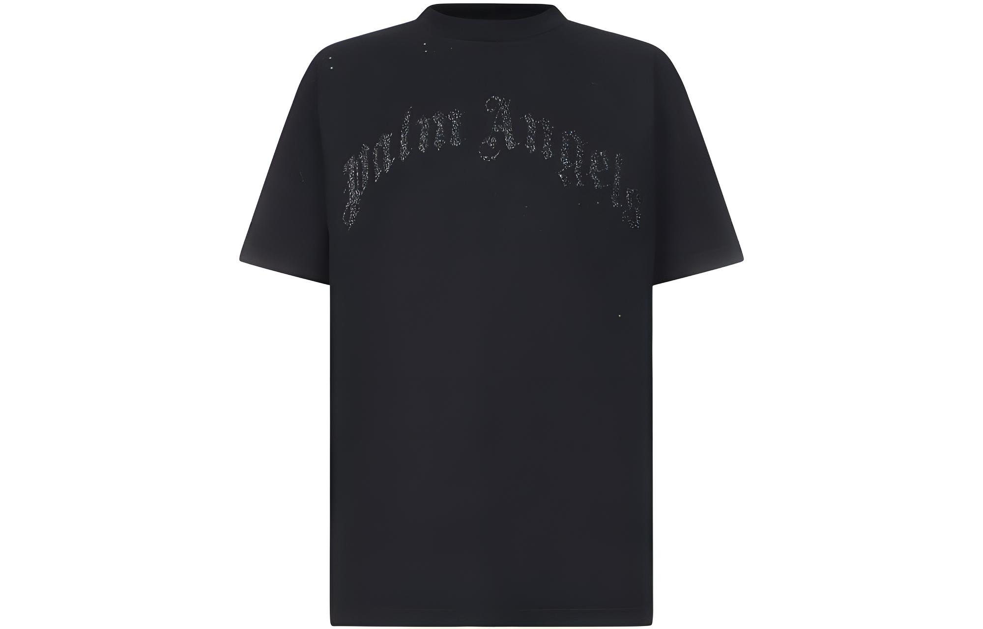 Palm Angels Gold Foil Logo Print  Crewneck T-Shirt. PMAA072F22JER0051010