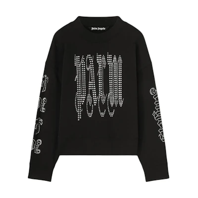 Palm Angels Gothic Studded Black Crewneck Sweatshirt PMBA026F24FLE0031072